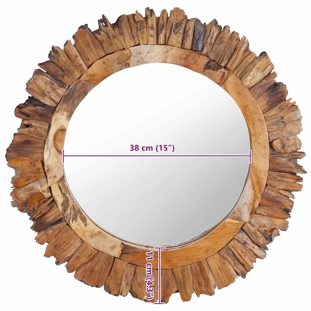 60 cm Round Mirror with Teak Frame
