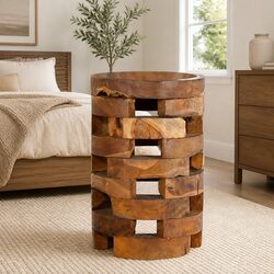 Friendly Solid Teak Wood Nightstand 30x30x45 cm