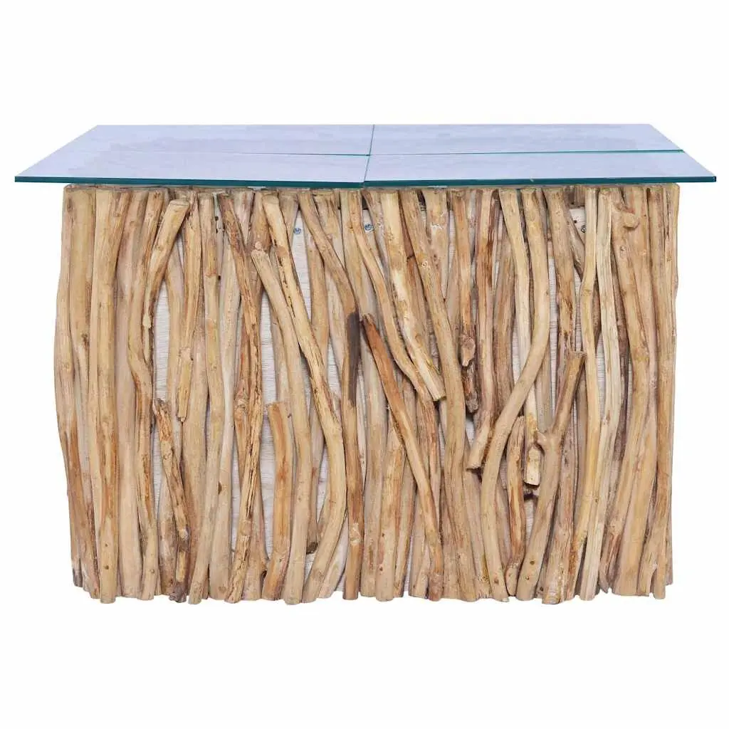 Coffee Table Solid Teak Wood Glass Top 66x66x40cm