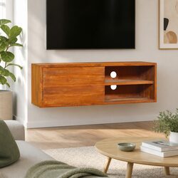 Wall-mounted TV Cabinet Solid Teak Wood Storage Unit Brown 90x30x30cm