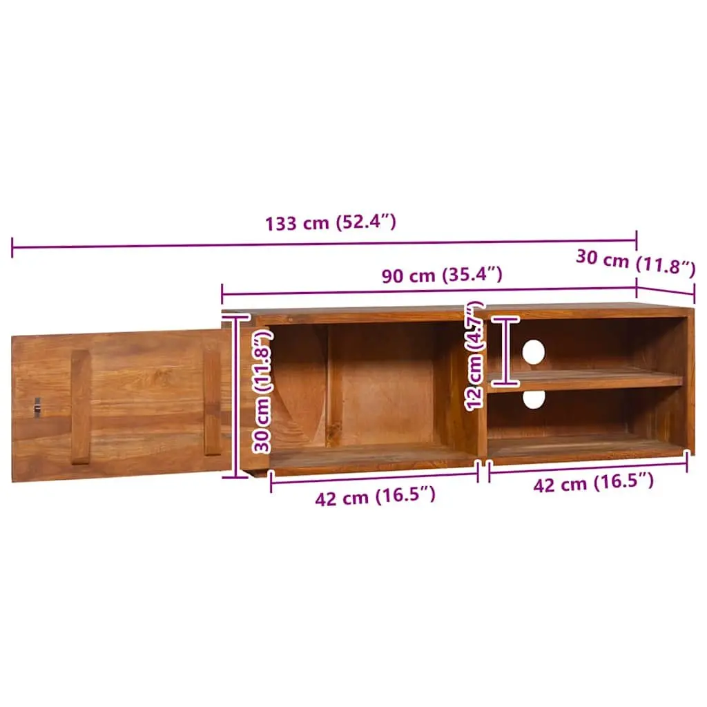 Teak Wood Wall Cabinet Storage Unit Mountable Brown 90cm x 30cm x 30cm