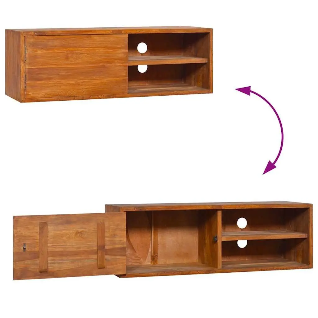 Teak Wood Wall Cabinet Storage Unit Mountable Brown 90cm x 30cm x 30cm