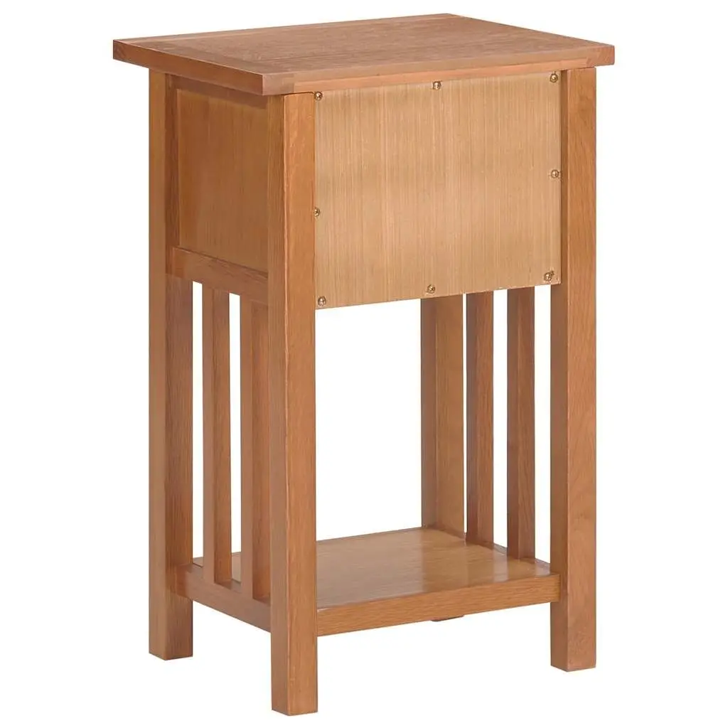 End Table with Drawer and Shelf Oak Wood Compact Magazine Rack Side Table