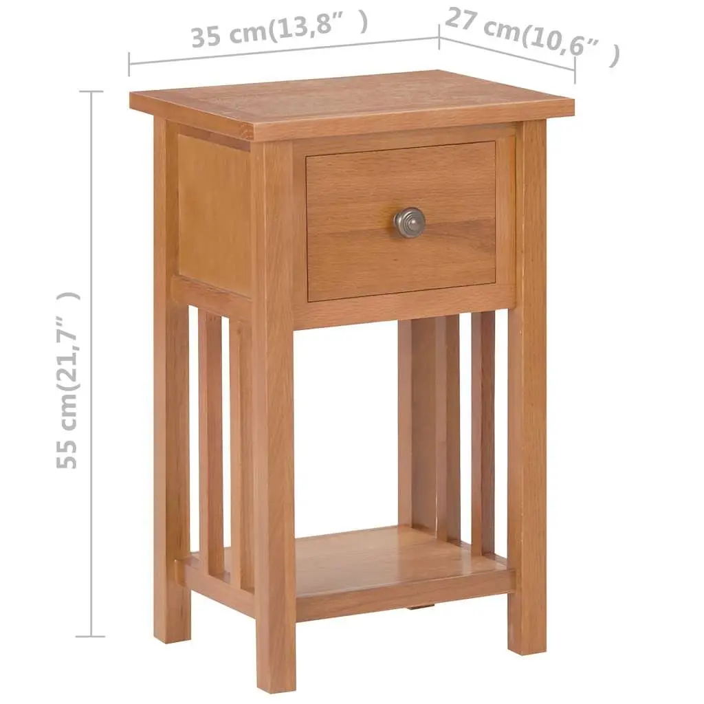End Table with Drawer and Shelf Oak Wood Compact Magazine Rack Side Table
