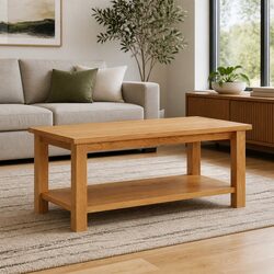 Friendly Solid Oak Coffee Table with Storage Shelf