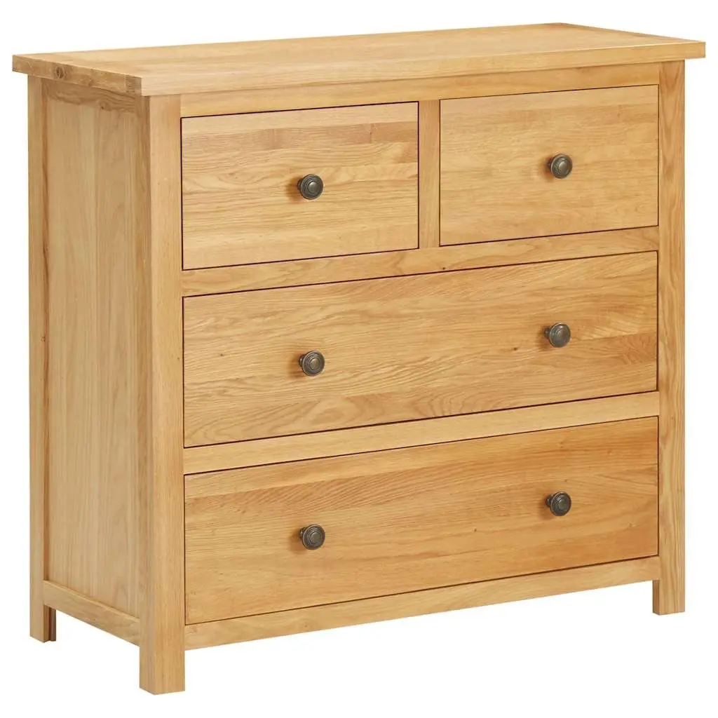 Chest of Drawers Rustic Solid Oak Wood 80x35x75cm 4 Drawers Bedroom Storage Cabinet