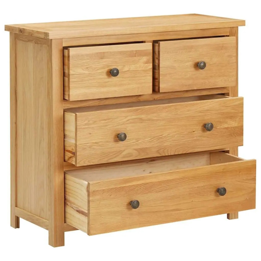 Chest of Drawers Rustic Solid Oak Wood 80x35x75cm 4 Drawers Bedroom Storage Cabinet