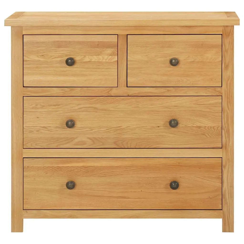 Chest of Drawers Rustic Solid Oak Wood 80x35x75cm 4 Drawers Bedroom Storage Cabinet