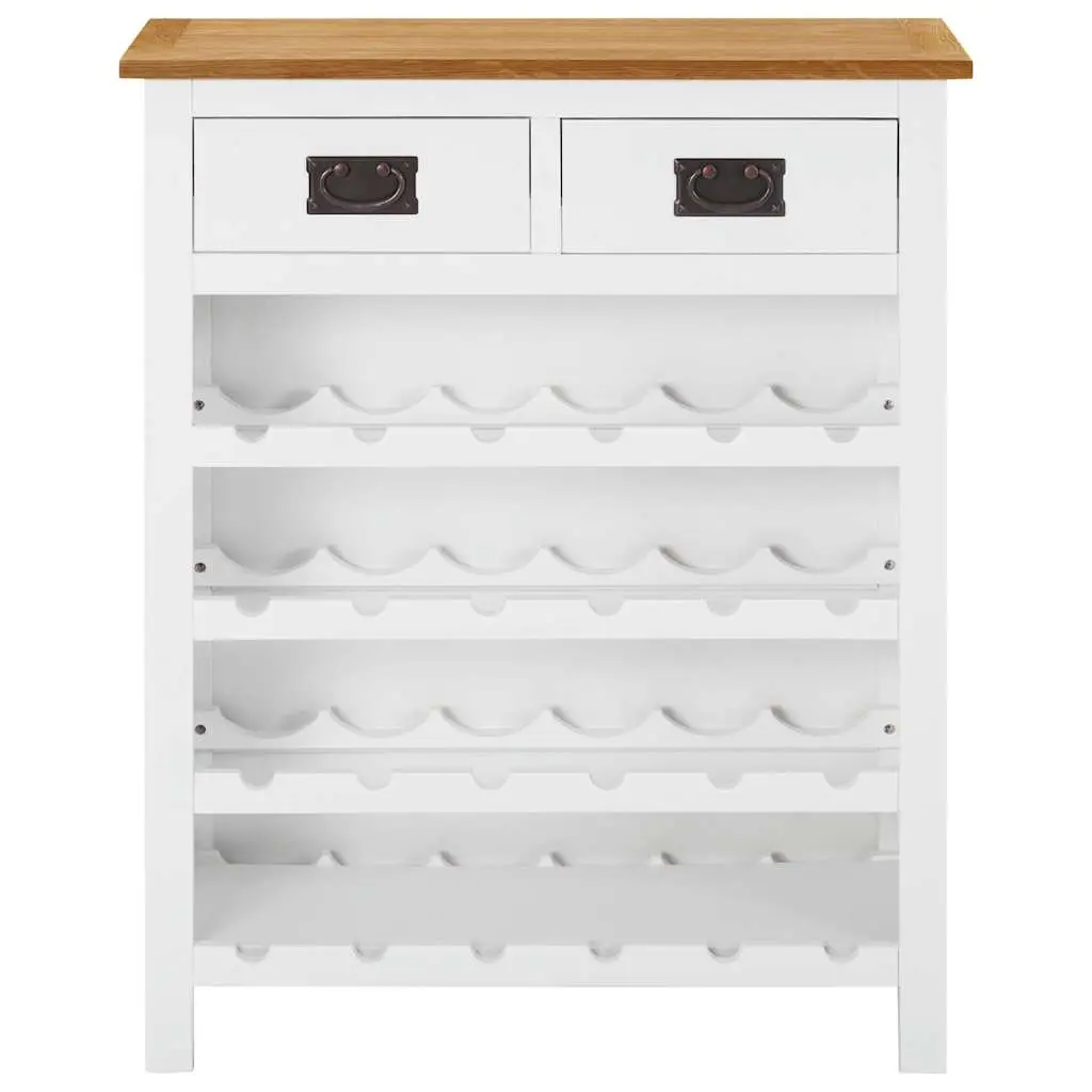 Wine Cabinet Brown Solid Oak Wood Open Racks and Drawers 72 x 32 x 90 cm