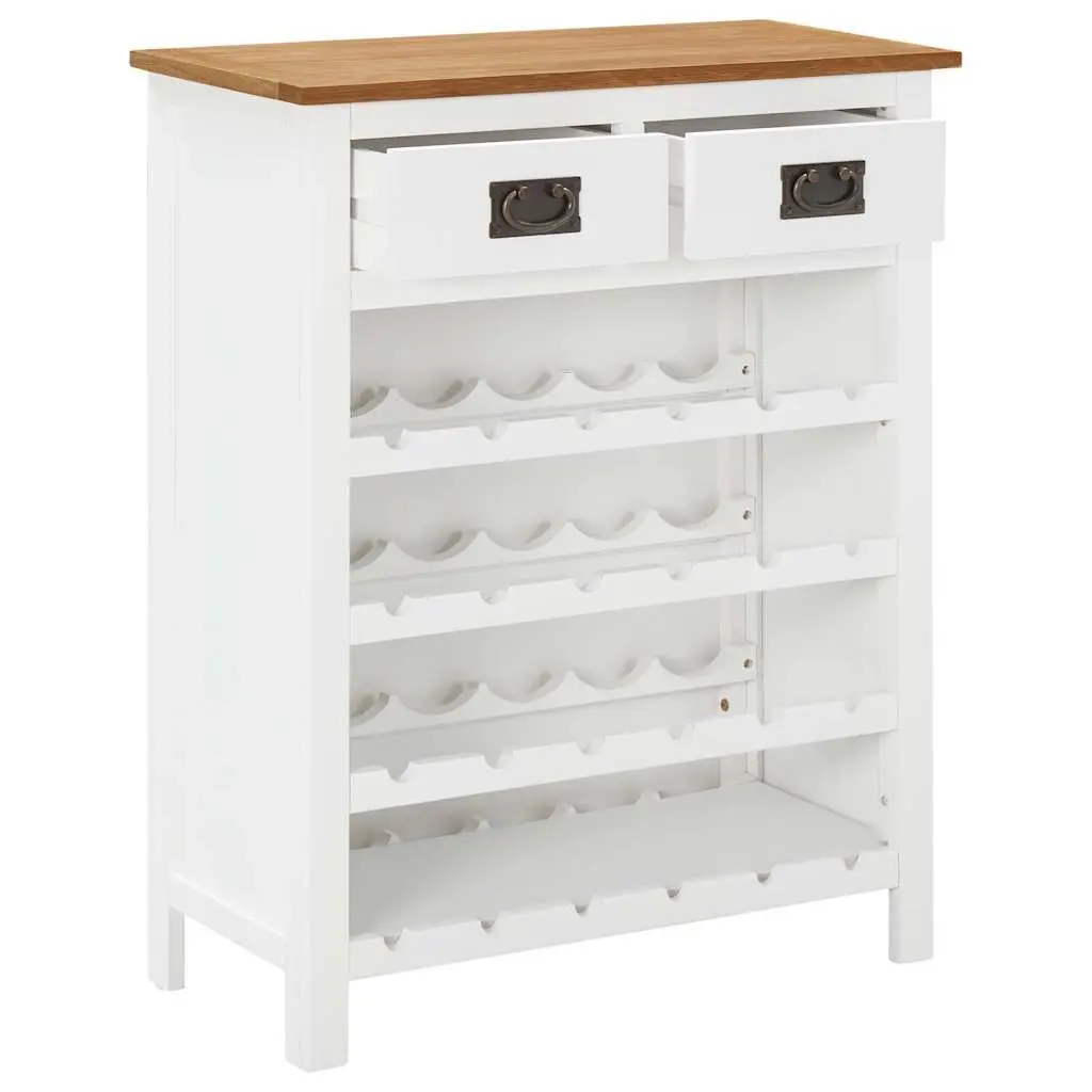 Wine Cabinet Brown Solid Oak Wood Open Racks and Drawers 72 x 32 x 90 cm