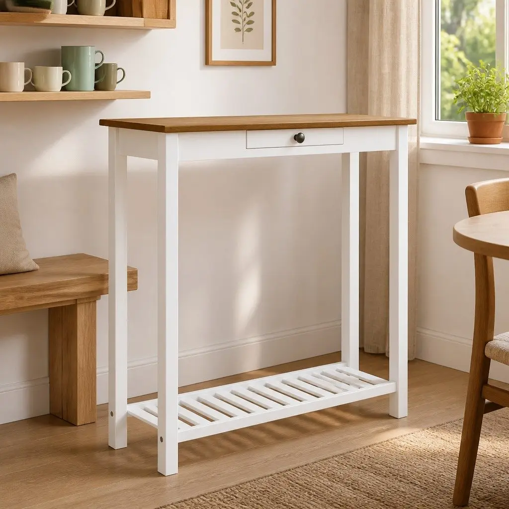 Solid Oak Wood Bar Table with Storage Shelf 100x40x110cm Brown