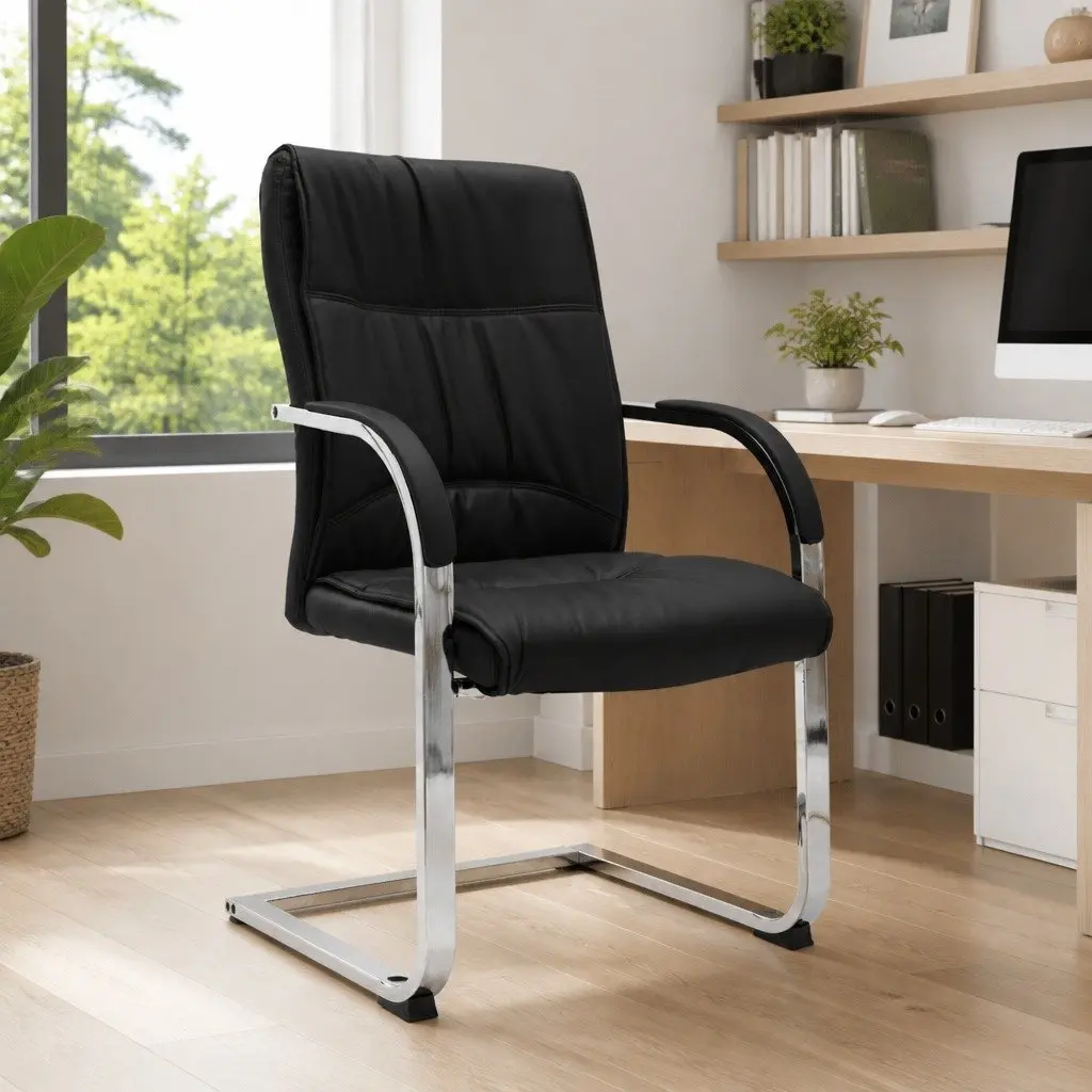 Cantilever Office Chair Ergonomic Backrest Black Faux Leather