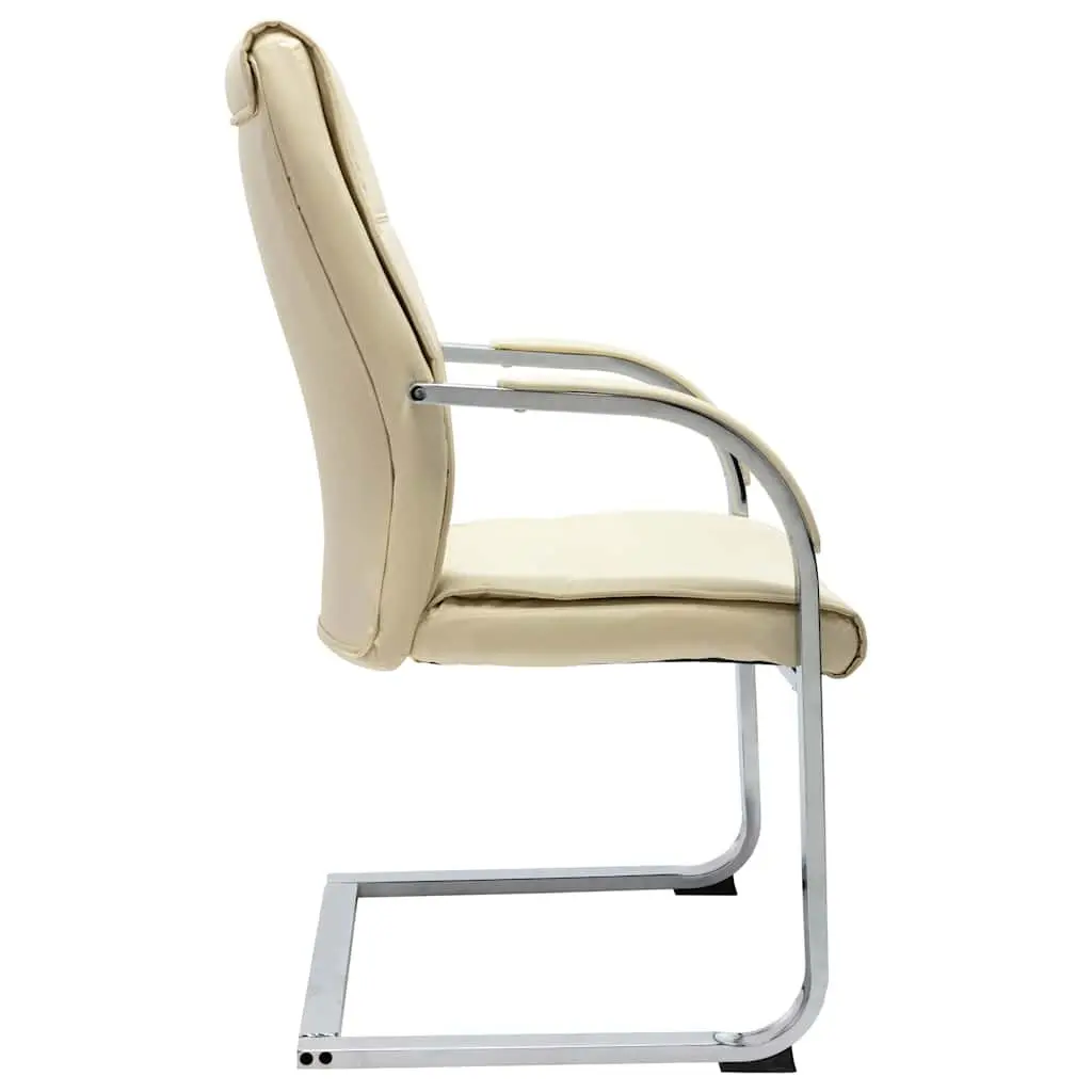 Cantilever Office Chair Cream Faux Leather Ergonomic Design Armrest Padded Seat