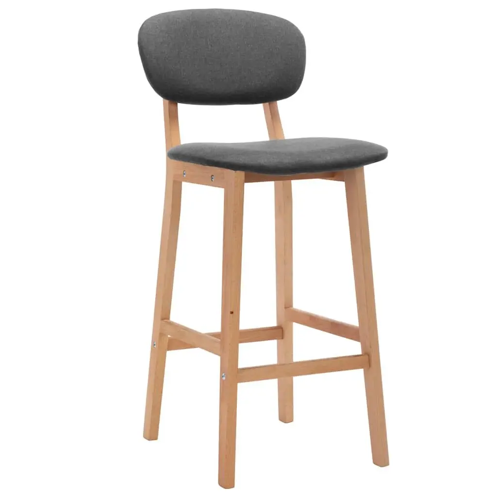 Grey Fabric Bar Stools Set of 2 with Backrest Footrest and Solid Beech Wood Legs