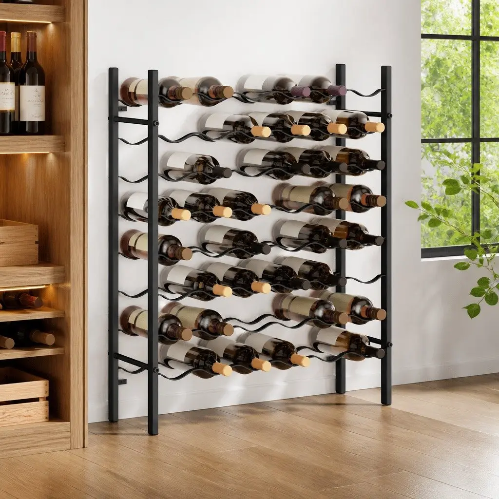 Wine Rack Black Metal 48 Bottle Holder Storage Cabinet Display Stand