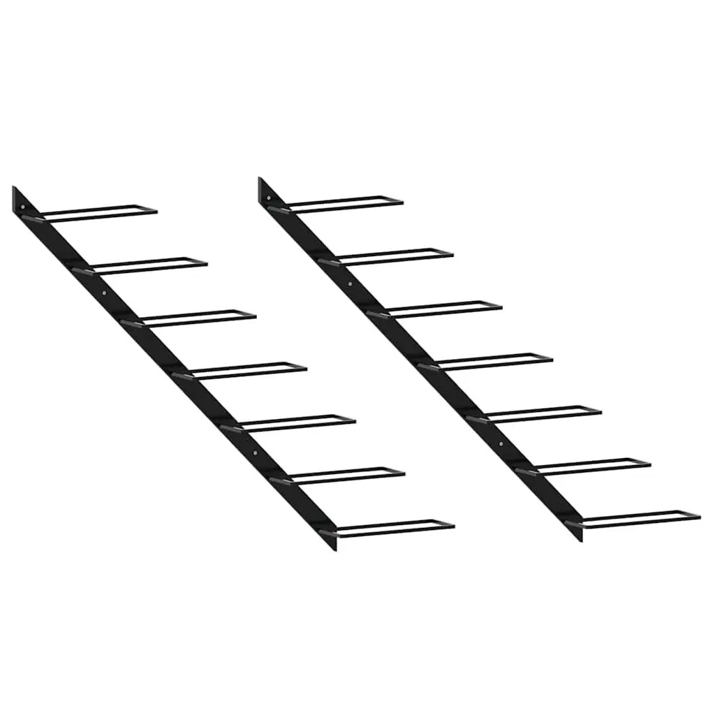 Wall-mounted Wine Rack Metal Black 14 Bottles Set of 2