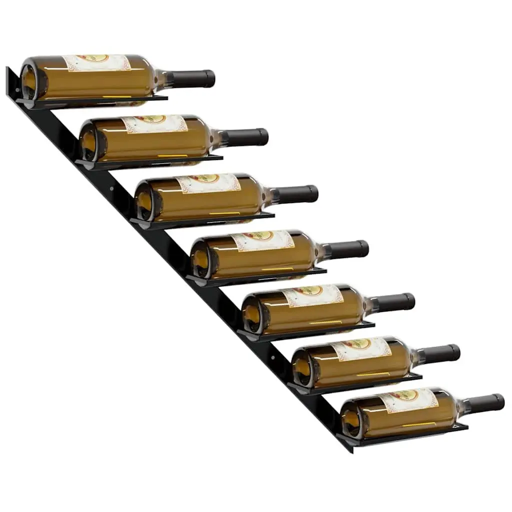 Wall-mounted Wine Rack Metal Black 14 Bottles Set of 2