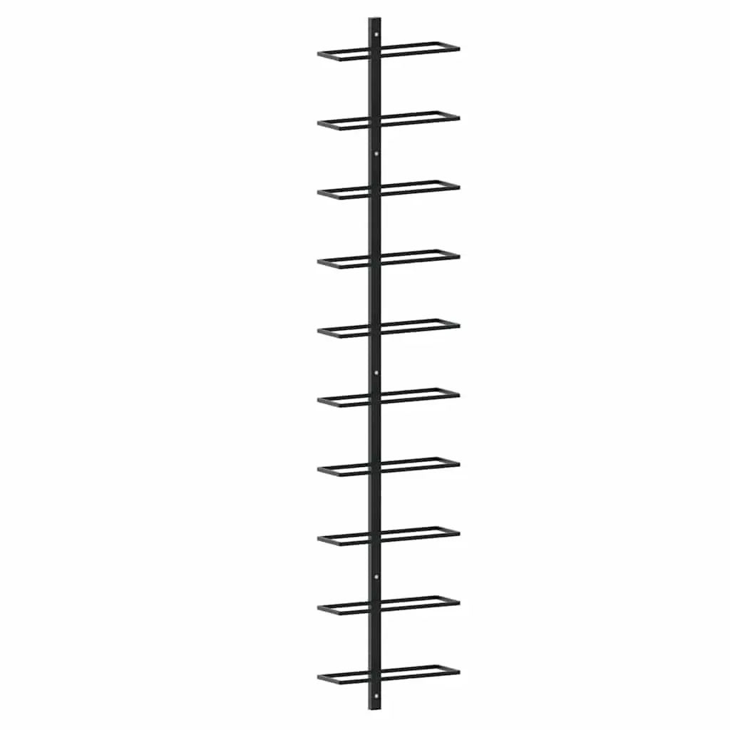 Wall-Mounted Wine Rack Black Metal Holds 10 Bottles