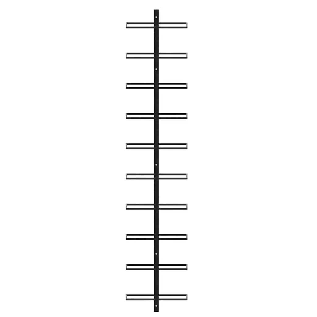 Wall-Mounted Wine Rack Black Metal Holds 10 Bottles