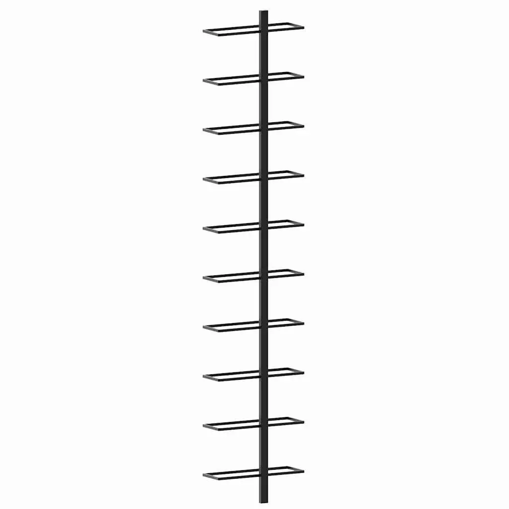 Wall-Mounted Wine Rack Black Metal Holds 10 Bottles
