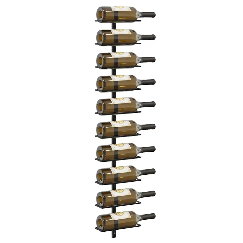 Wall-Mounted Wine Rack Black Metal Holds 10 Bottles