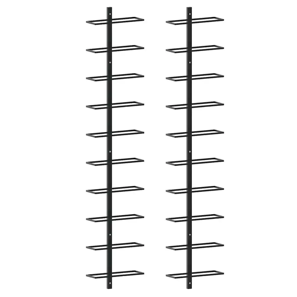 Wall-mounted Wine Rack 20 Bottles Black Metal Storage Display 2 Pieces Set