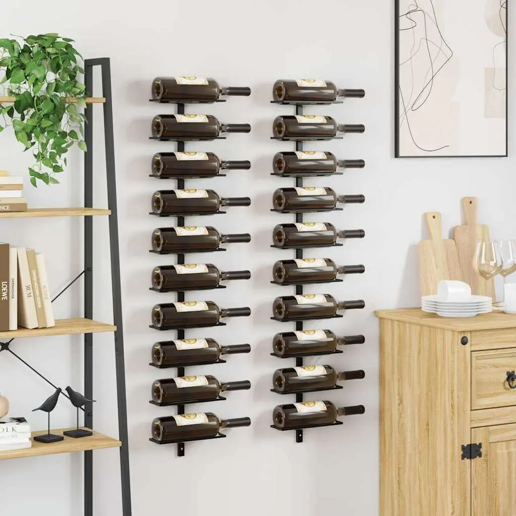Wall-mounted Wine Rack 20 Bottles Black Metal Storage Display 2 Pieces Set
