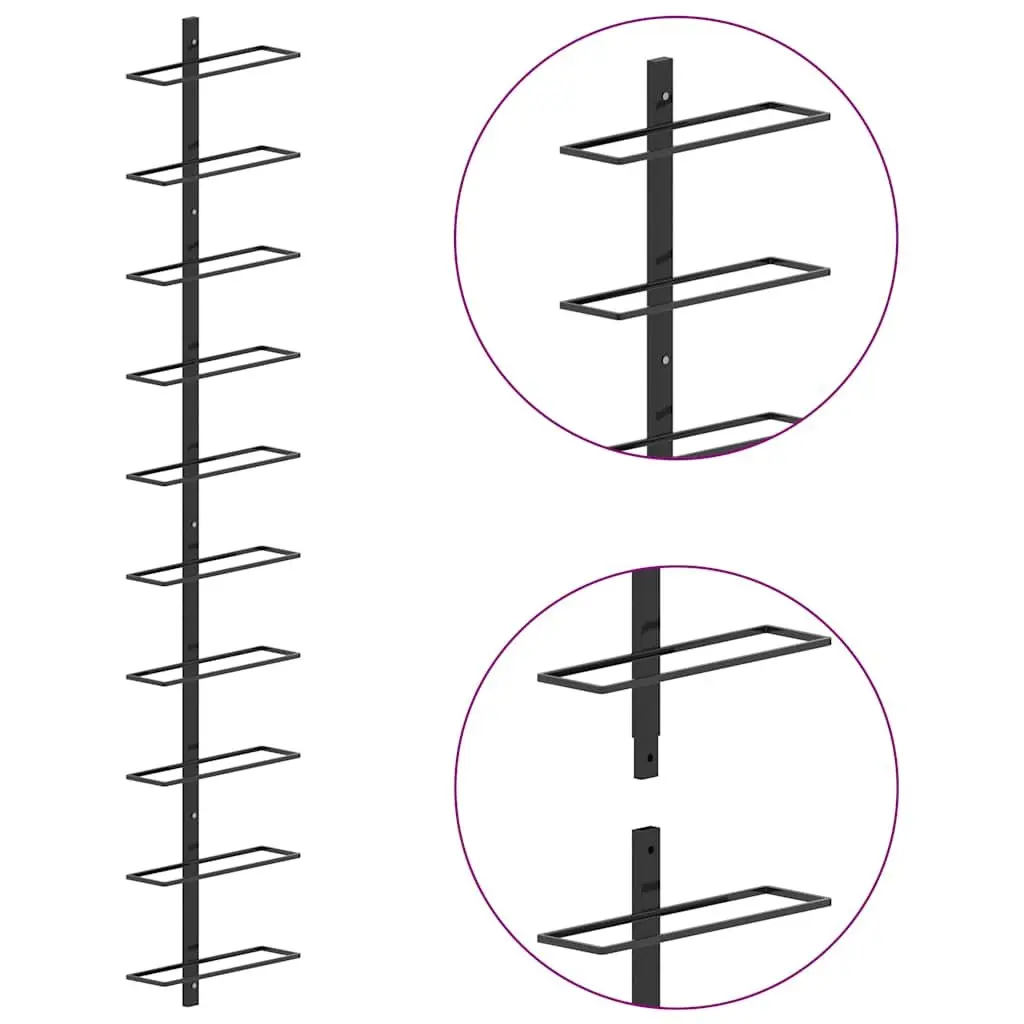 Wall-mounted Wine Rack 20 Bottles Black Metal Storage Display 2 Pieces Set