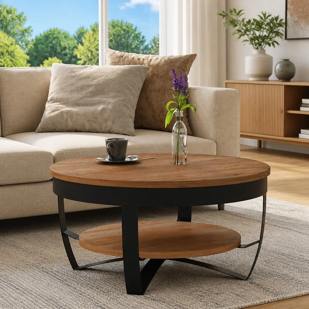 Coffee Table Industrial Vintage Solid Acacia Wood 65x65x32 cm