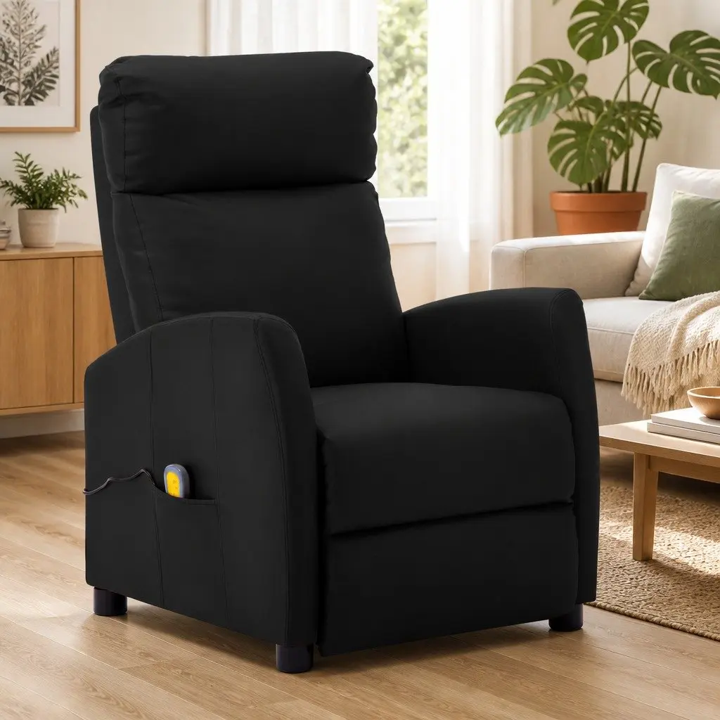 Black Reclining Massage Chair with Hand Remote Control