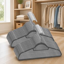 Clothes Hanger Set 50 Pieces Grey Velvet Anti-slip Plastic Metal Durable Storage
