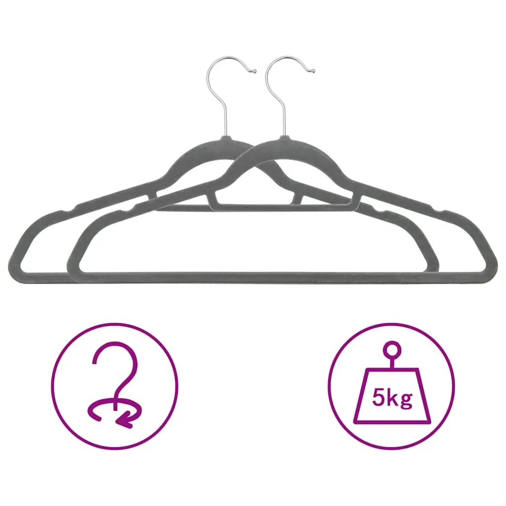 Clothes Hanger Set Velvet Anti-slip Grey 50 Piece Durable Plastic Metal Storage