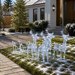 Festive Reindeer Sleigh Decoration with LED Lights