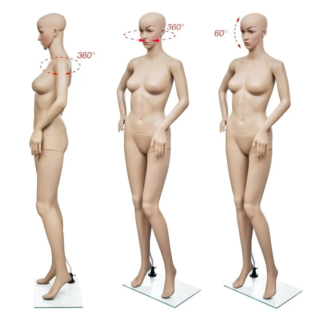 Beige Women's Full Body Mannequin Display Torso with Glass Base Stand 6 Piece