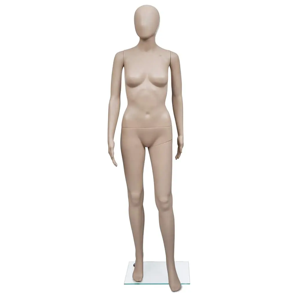 Female Display Mannequin Round Head Beige Torso with Glass Base Stand