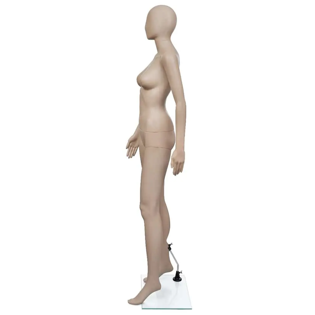 Female Display Mannequin Round Head Beige Torso with Glass Base Stand