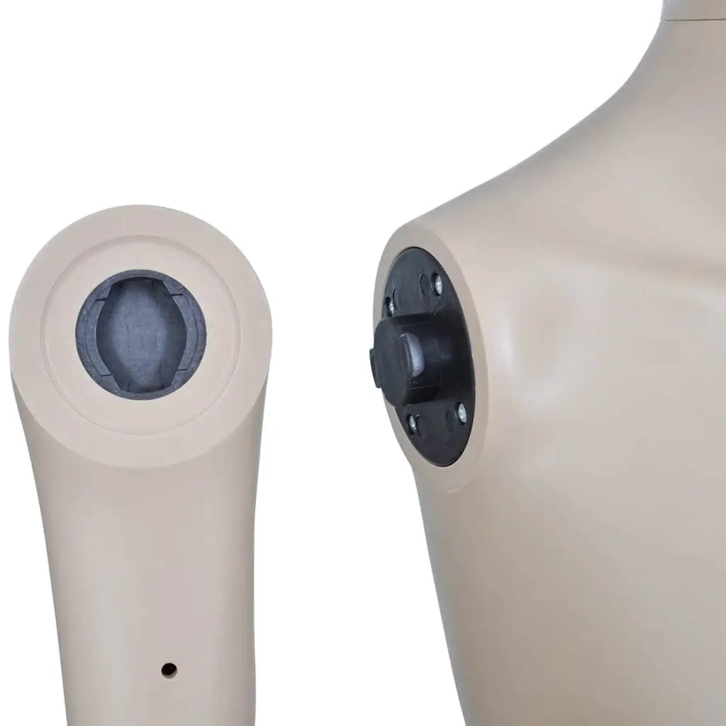 Female Display Mannequin Round Head Beige Torso with Glass Base Stand