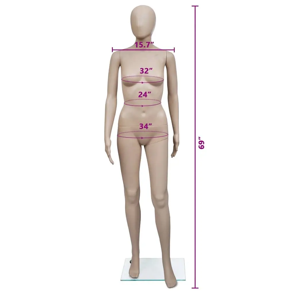 Female Display Mannequin Round Head Beige Torso with Glass Base Stand