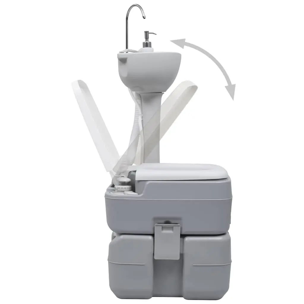 Camping Hygiene Set Grey Portable Handwash Station with Waste Tank and Toilet for Outdoor Flush