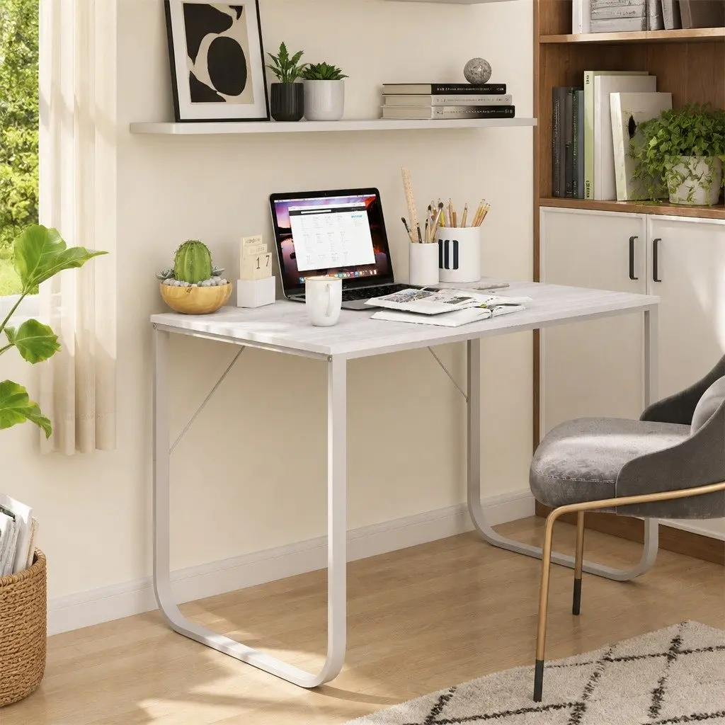 Computer Desk White Engineered Wood Metal Frame 110x60x73cm
