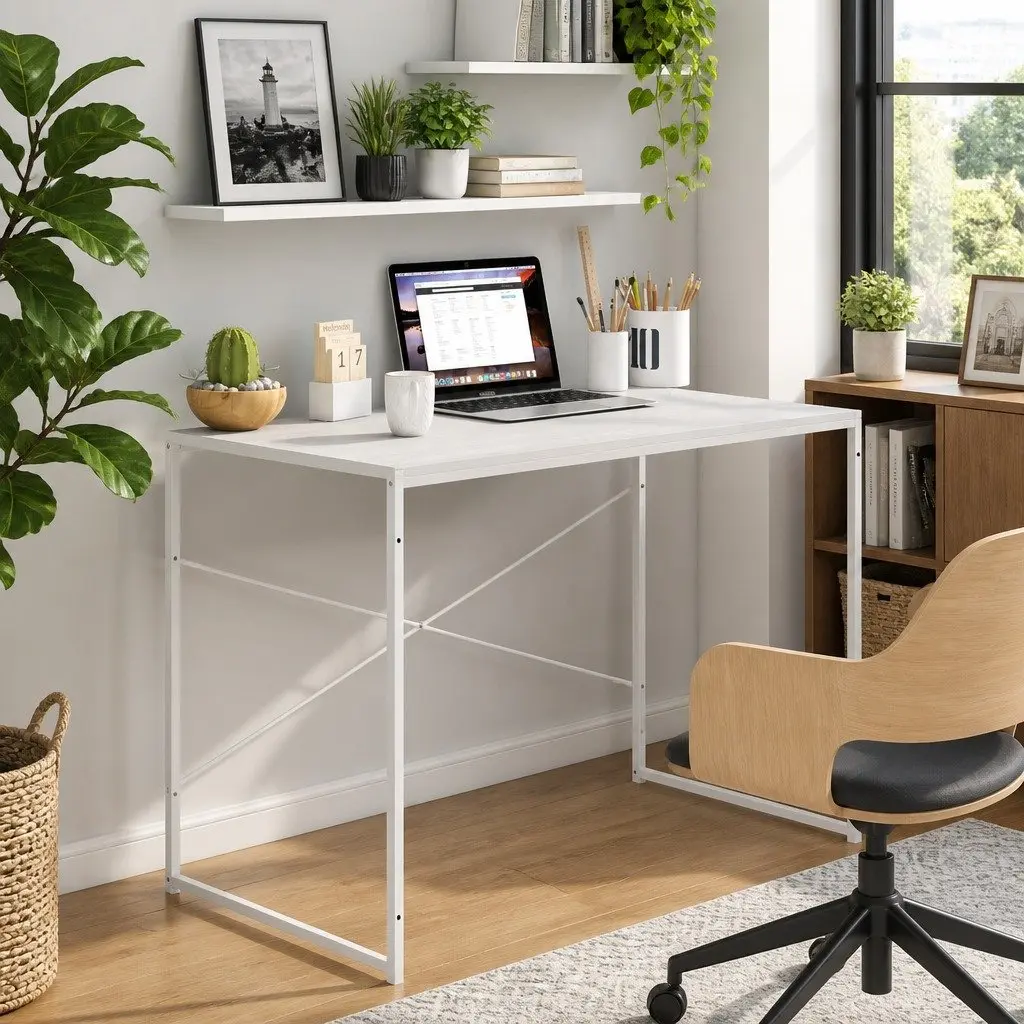 Computer Desk White Engineered Wood Metal Frame 110x60x70 cm