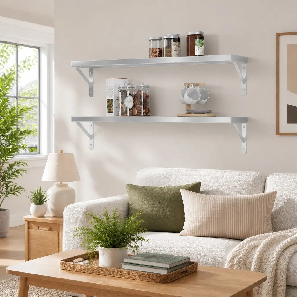 Wall Shelves Silver Stainless Steel 100x30 cm 2 Piece Floating Storage Shelving Home Decor