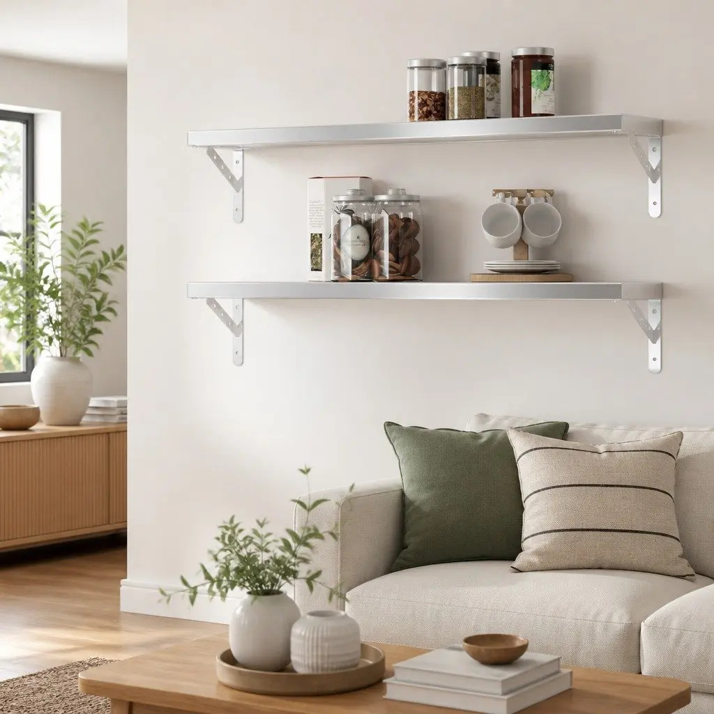 Wall Shelves Stainless Steel Floating Storage Display 100x23.5 cm 2 pcs