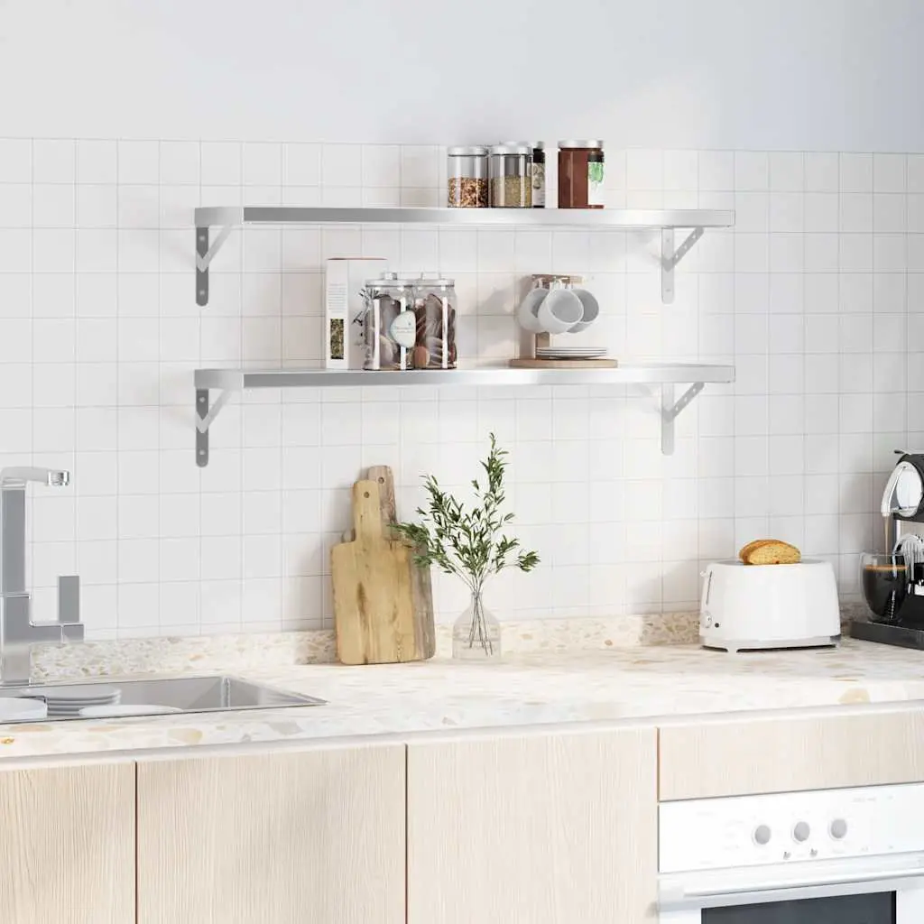 Wall Shelves Stainless Steel Floating Storage Display 100x23.5 cm 2 pcs