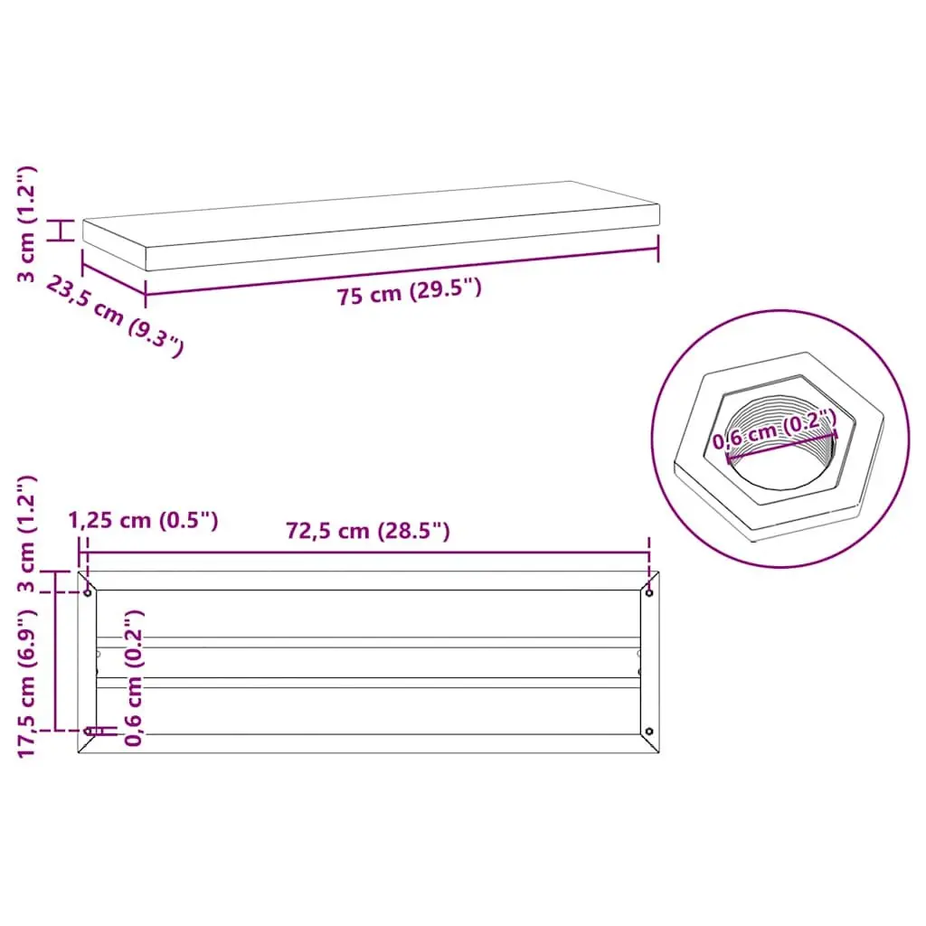 Wall Shelves 2 pcs 75x23.5 cm Silver Floating Shelf Storage Display Rack