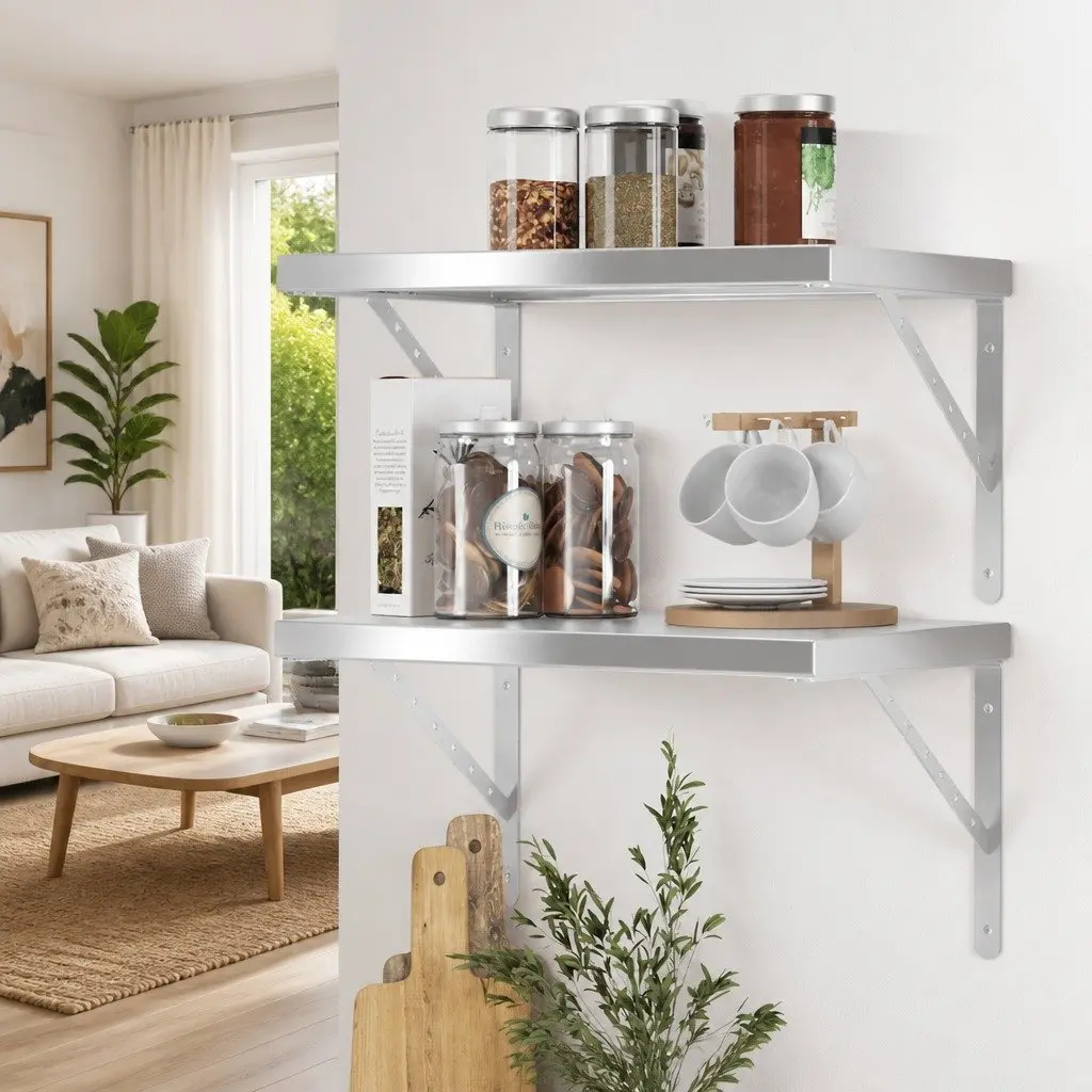 Wall Shelves Stainless Steel Floating Storage 50x40 cm 2 pcs