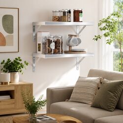 Wall Shelves 2 pcs 50x30 cm Silver Floating Shelf Storage Display Bedroom