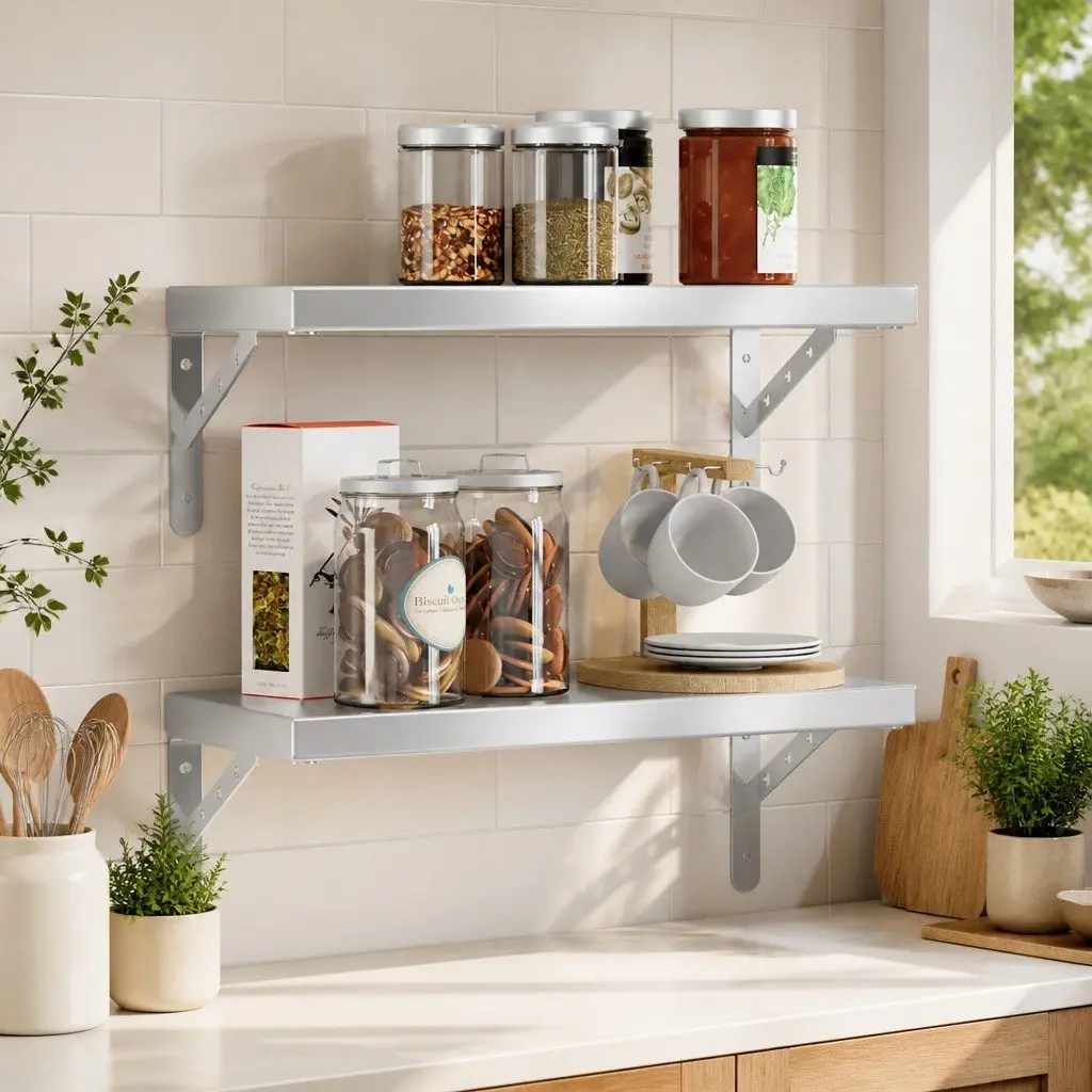 Wall Shelves Floating Silver Stainless Steel 50x23.5 cm 2 pcs