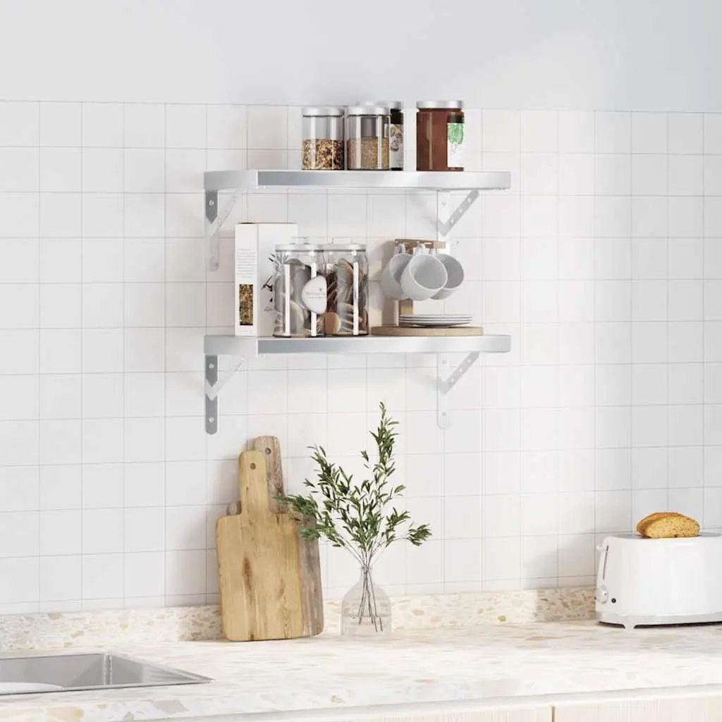 Wall Shelves Floating Silver Stainless Steel 50x23.5 cm 2 pcs