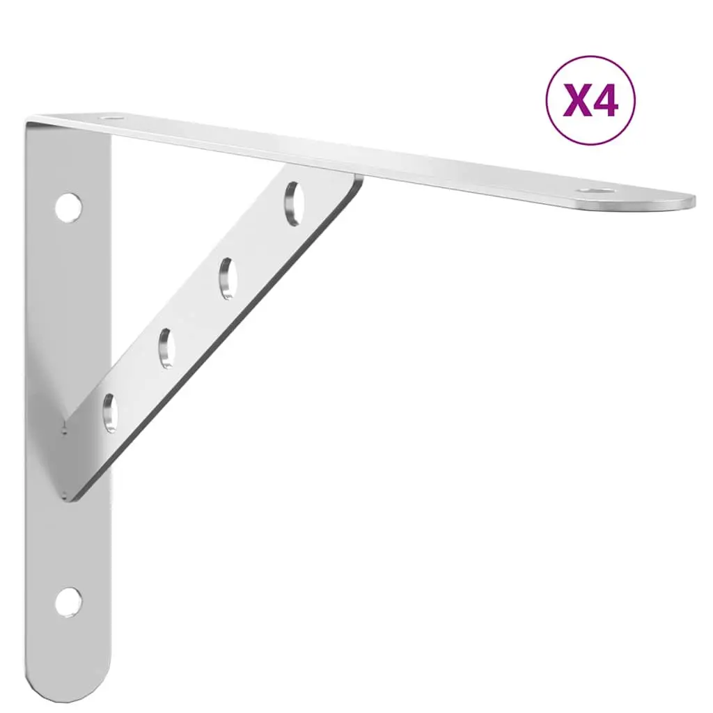 Shelf Brackets Stainless Steel Silver Wall Mount 30 x 2.5 x 15.5 cm 4 Pieces